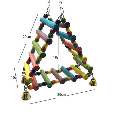 Wellensittich Spielzeug, hölzerne Regenbogen-Hängebrücke mit Glocken, Bunte Kletterspielzeug Zwei Stile für Spaß & Bewegung