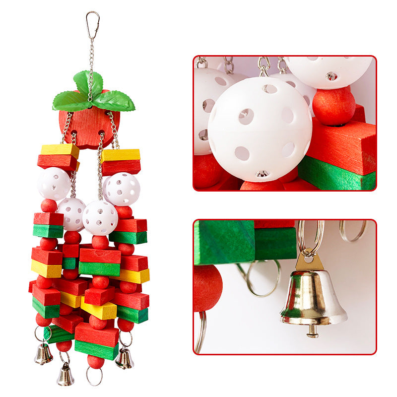 Spielzeug Wellensittich, Apfel Holzspielzeug Schaukel mit Farbigen Holzperlen, Geeignet für Papageien unterschiedlicher Größe