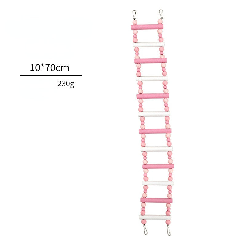 Spielzeug für Wellensittiche, Rosa Kletterleiter aus Holz, 4 Größen, Schaukelständer, Stange, Langlebig Vogelkäfig-Dekoration