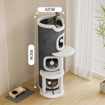 Katzenhöhlen, Mehrschichtig Katzenhaus mit Spielball, Großer Raum für mehrere Katzen, Katzenbett für Indoor-Katzen, Grau