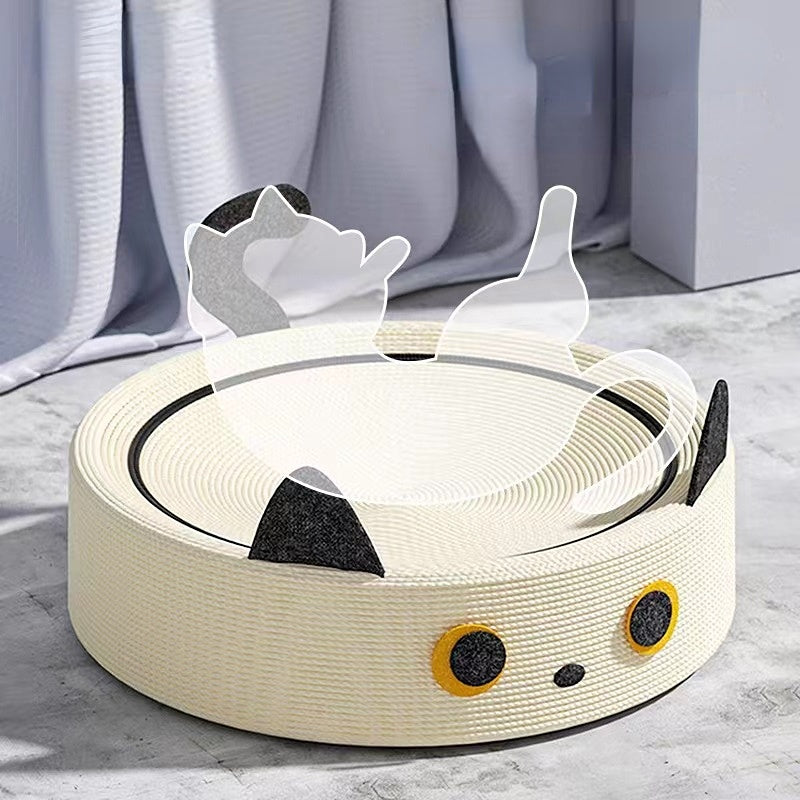 Kratzbrett Katzenform, runder Sisalmaterial Katzenkratzbett, niedliches Cartoon-Design, Frosch- und schwarze Katzenform