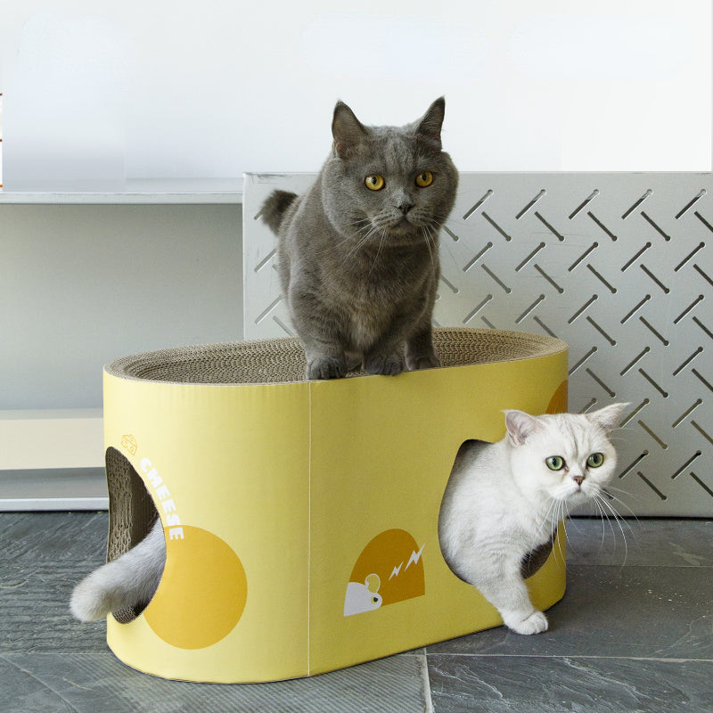 Kratzbrett für Katzen, Doppellagiges ovales Katzenkratzbrett, Katzentunnel und Katzenbett, 57 cm große gewölbte Oberfläche