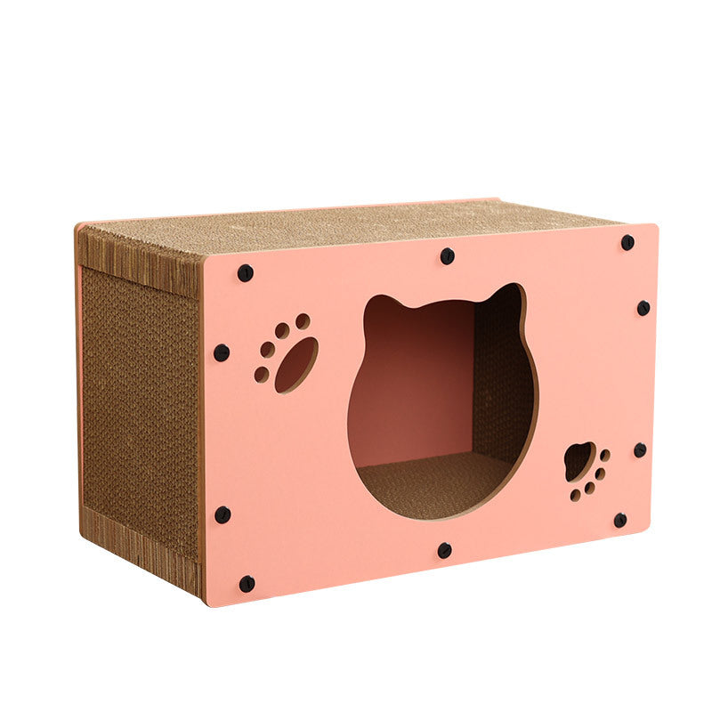 Kratzbrett für Katzen, Rosa Quader Wellpappe Katzenbett, 47,5 x 25 x 29,5cm, Ausruhen und spielen