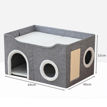 Katzenbett Flauschig mit Katzen Kratzbrett, Warm und Faltbar für Komfort & Bequemlichkeit, Doppelschichtige Katzenhöhlen