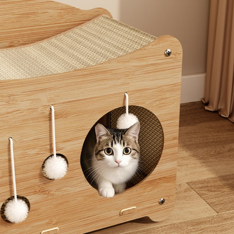 Katzenhöhle, Kratzbrett katze, Bommel, Tunnel Katzenspielzeug, frei zugänglich, kratzfest & langlebig, Mehrkatzenhaushalte