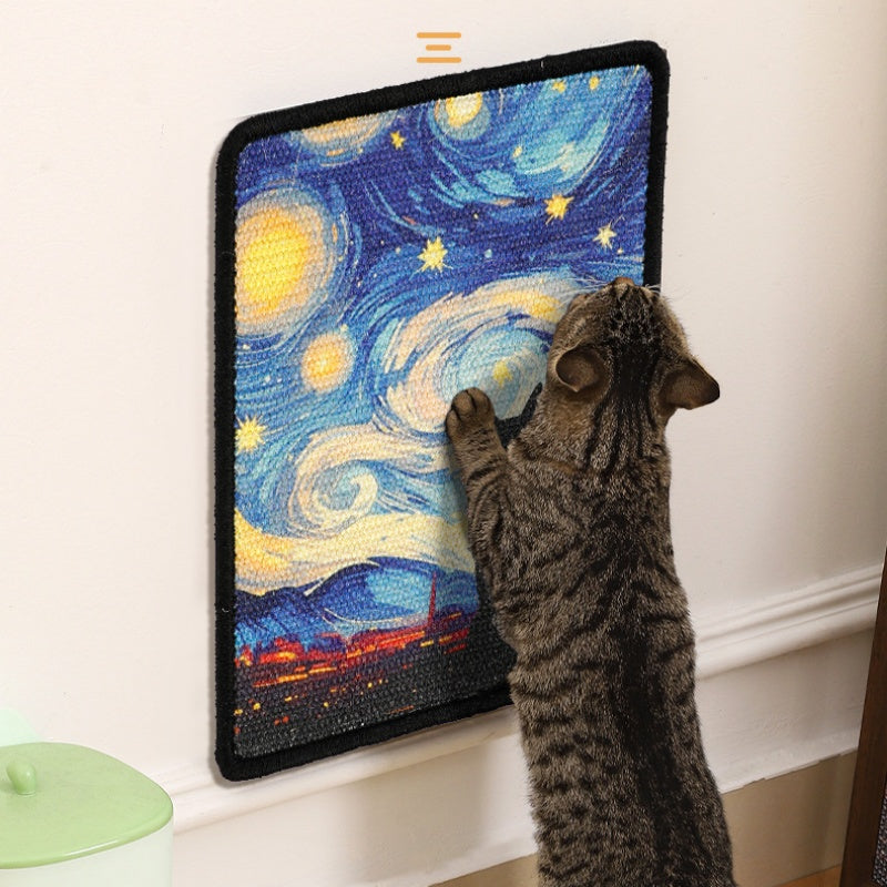 Kratzmatte für Katzen, Ölmalerei Stil im Sternenhimmel Design, dekoratives Kratzbrett für kleine und mittelgroße Katzen