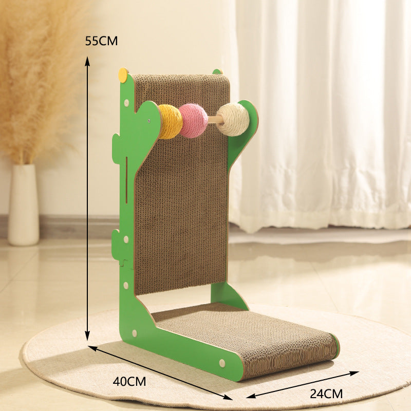 Kratzbrett Katze, Kaktus L-förmige Stehende Wellenpapier Katzenkratzmatte mit 3 Sisalbällen, Kann Möbel & Wände schützen