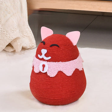 Kratzbrett Katze, Cartoon-Katze Sisal Kratzspielzeug für Katzen, Schütz Möbel & Katzenkrallen, Gelb, Rot und Weiß, 19x19x26 cm