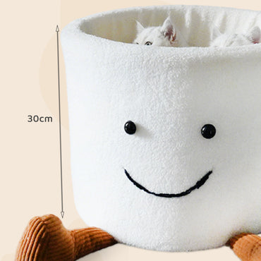 Katzenbett, Cartoon Kaffeebecher aus Korallenvlies & Schwamm-Füllung, Warmer und angenehmer Schlaf für Katzen, 35x35x30 cm