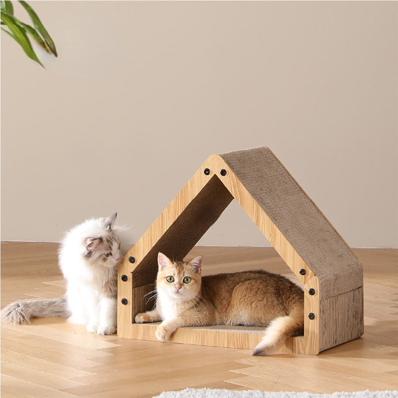 Kratzbrett Katze, Stabile Wellpappe Kratzbrett mit Schlafgelegenheit, Dehnen & entspannen für Katzen bis 15 kg, 50x30x42 cm