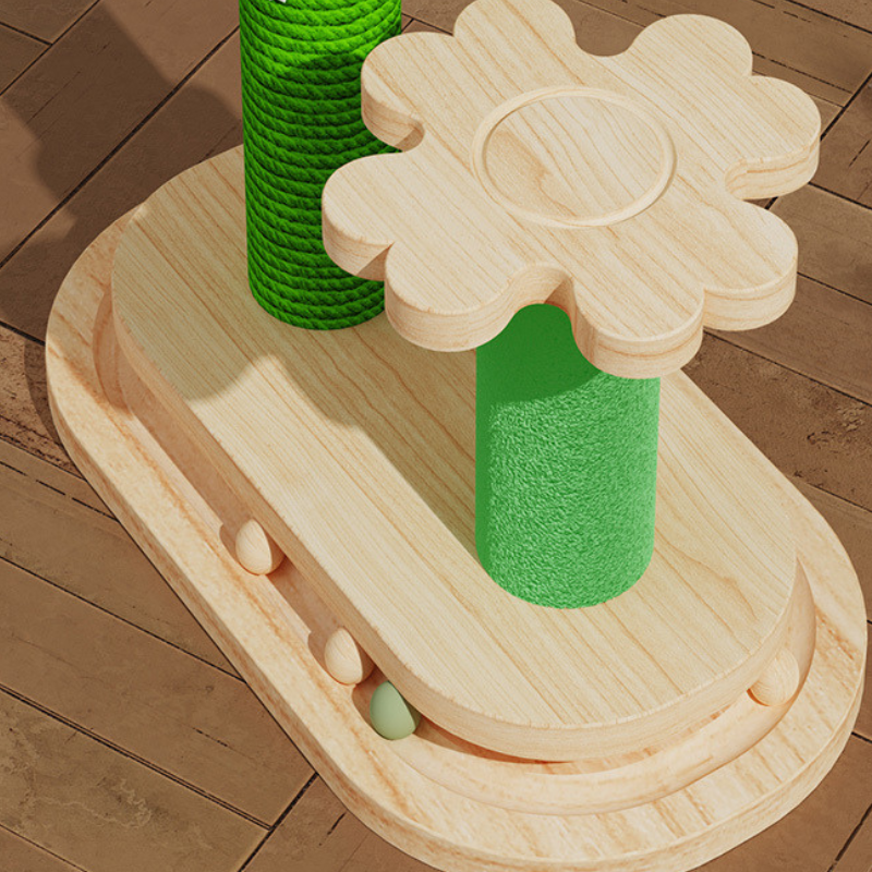 Kratzbaum Katze Holz mit Laufbahn Katzenspielzeug, Cactus-Thema, verschiedene Designs wählbar, aus hochwertigem, langlebig