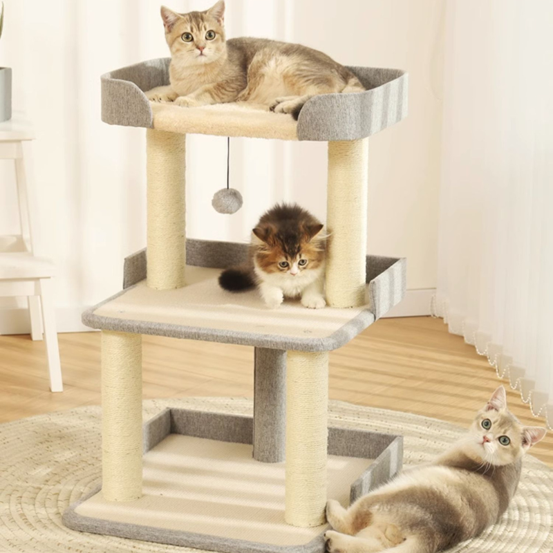 Großer Kratzbaum für Katzen, Sisal-Kratzsäule mit Spielzeugball, stabil und wackelfrei