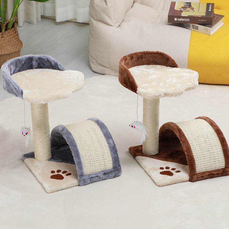 Kratzbaum klein modern mit Arched Bridge und Pfotenabdruck Plattform, Hochwertige Plüsch und Sisal Textur