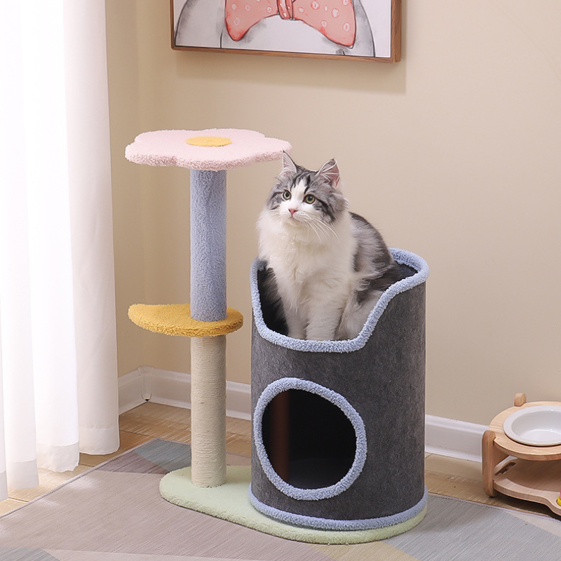 Blumen Kratzbaum mit Katzenhöhlen, Katzenkratzbaum aus Sisal, Umweltfreundlich und Sicher für Katzen, Attraktives Design