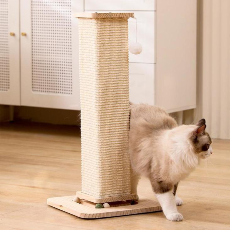 Katzen Kratzbäume groß, 66,5 cm hoch, mit interaktivem Plüschball, schützend vor Kratzschäden an Möbeln, braun