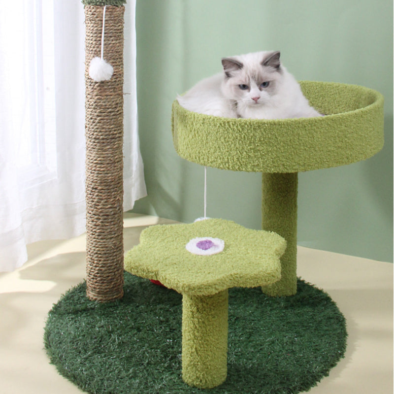 Kratzbaum Modern, Kaktusform Sisal-Kratzbaum, Stylischer Grün & Blau, Multifunktionales, Ruheplatz für Ihre Katze