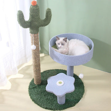 Kratzbaum Modern, Kaktusform Sisal-Kratzbaum, Stylischer Grün & Blau, Multifunktionales, Ruheplatz für Ihre Katze