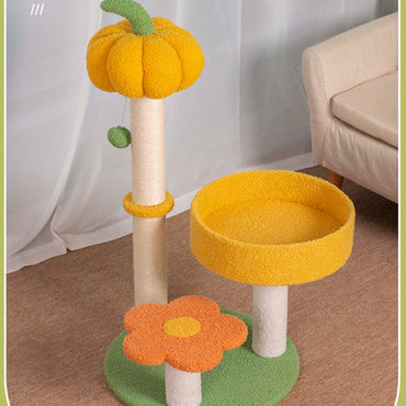 Moderner Kratzbaum, Stabiler Kürbisförmiges Kratzsäule & Katzenbett, Hochwertige Katzenklettergerüst, Interaktives Katzenball
