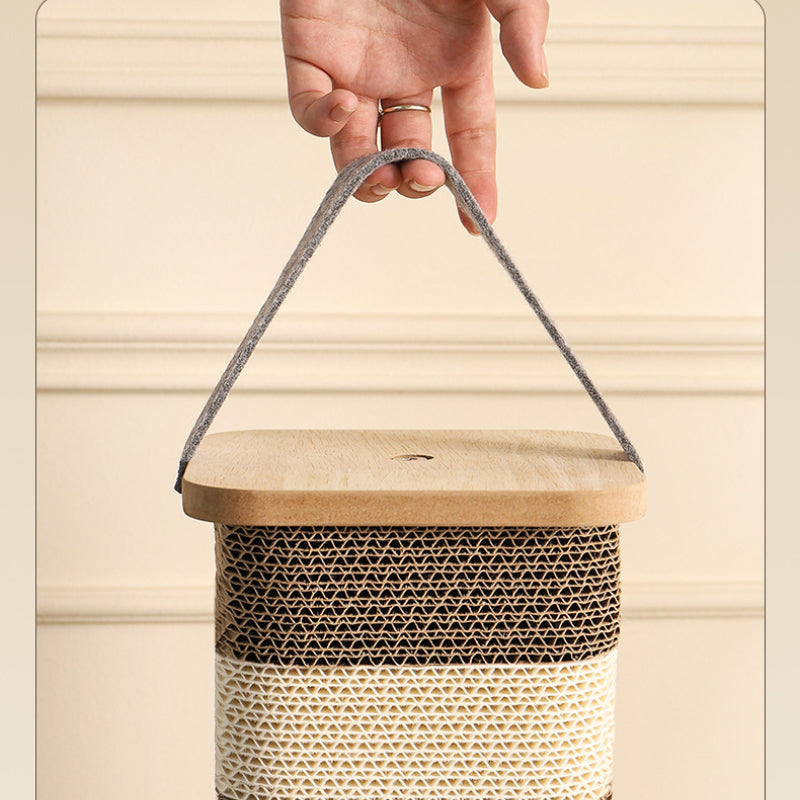 Moderner Kratzbaum, Dicker Wellpappe mit Spielball aus massivem Holz, Höhenverstellbar & Tragbar, für Katzen aller Größen