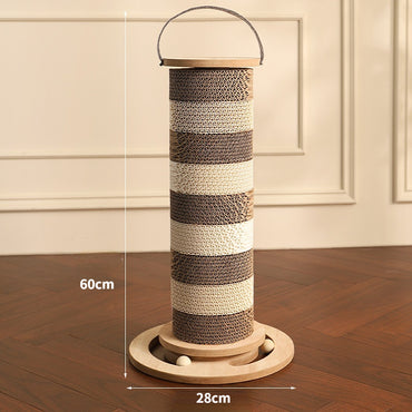 Moderner Kratzbaum, Dicker Wellpappe mit Spielball aus massivem Holz, Höhenverstellbar & Tragbar, für Katzen aller Größen