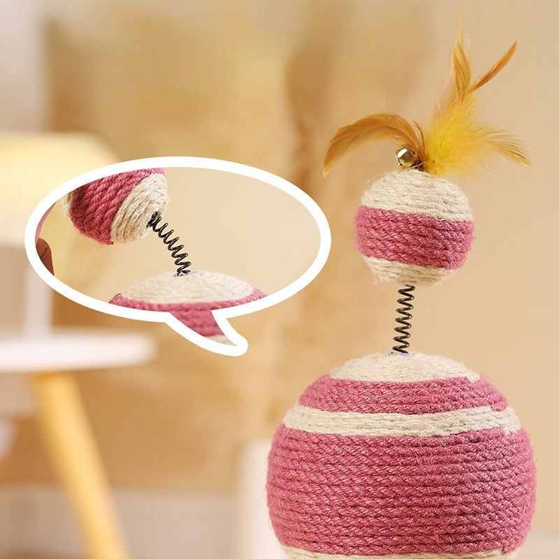 Katzenkratzbaum, Katzenkratzball mit Glocke & Federn, Geeignet für Katzen aller Größen, Spaß Entspannung, 35x35x65 cm