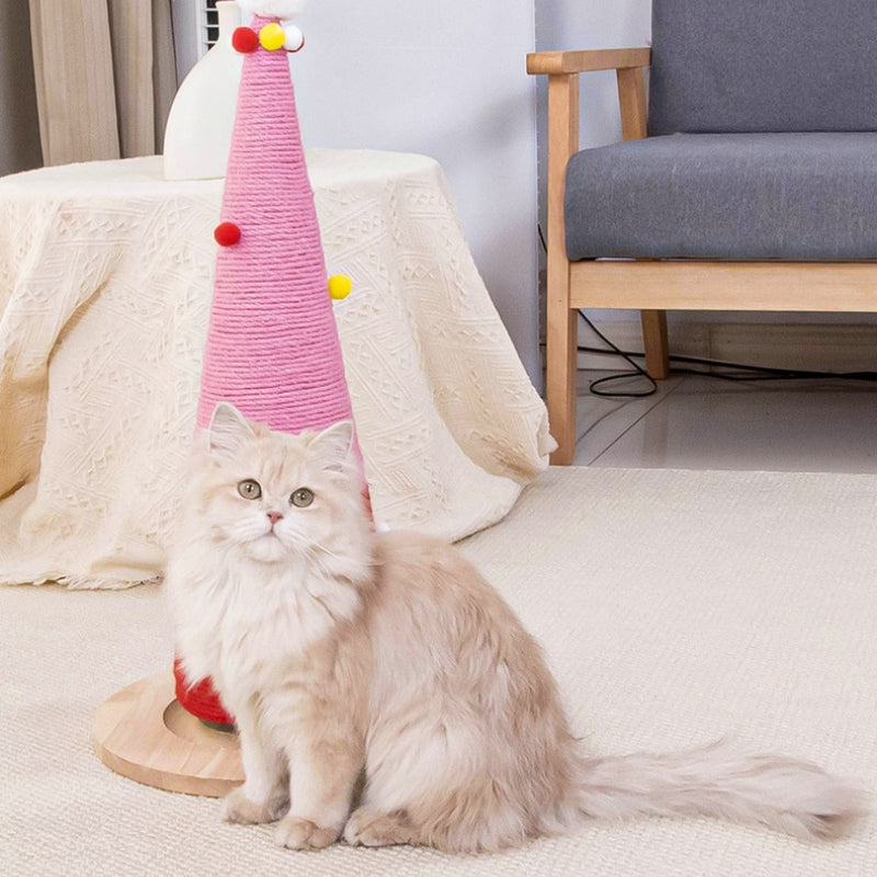 Moderner Kratzbaum, Rosa Sisal Weihnachtsbaumform Kratzbaum, stabiler Standfuß, Drehball für endlosen Spaß