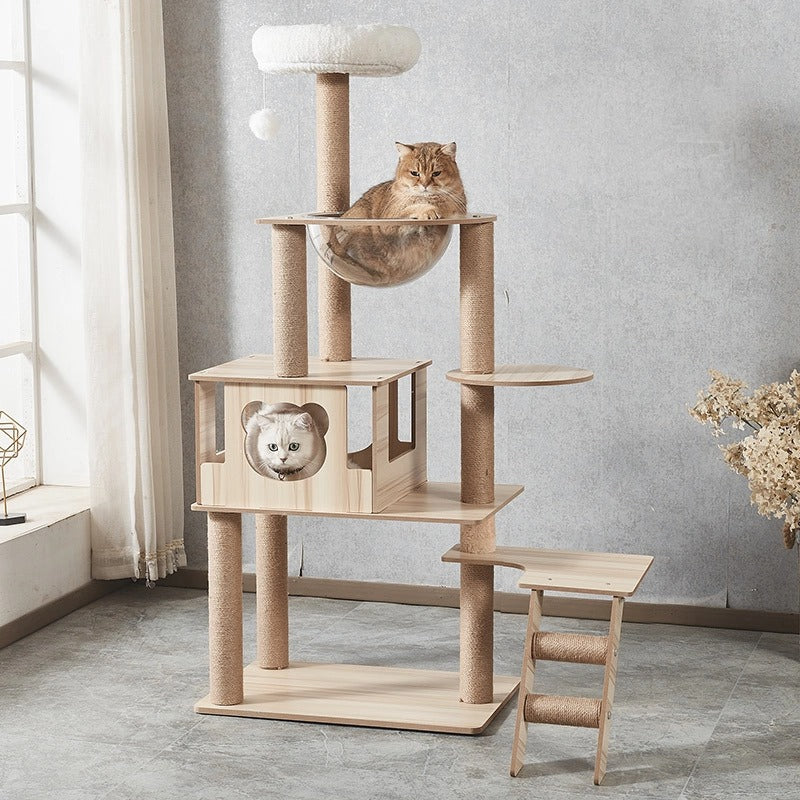 Luxus Katzenbaum, Grosse Katzenbäume 142cm, Multifunktionaler Katzenspielplatz, Eingebautes Katzenbett