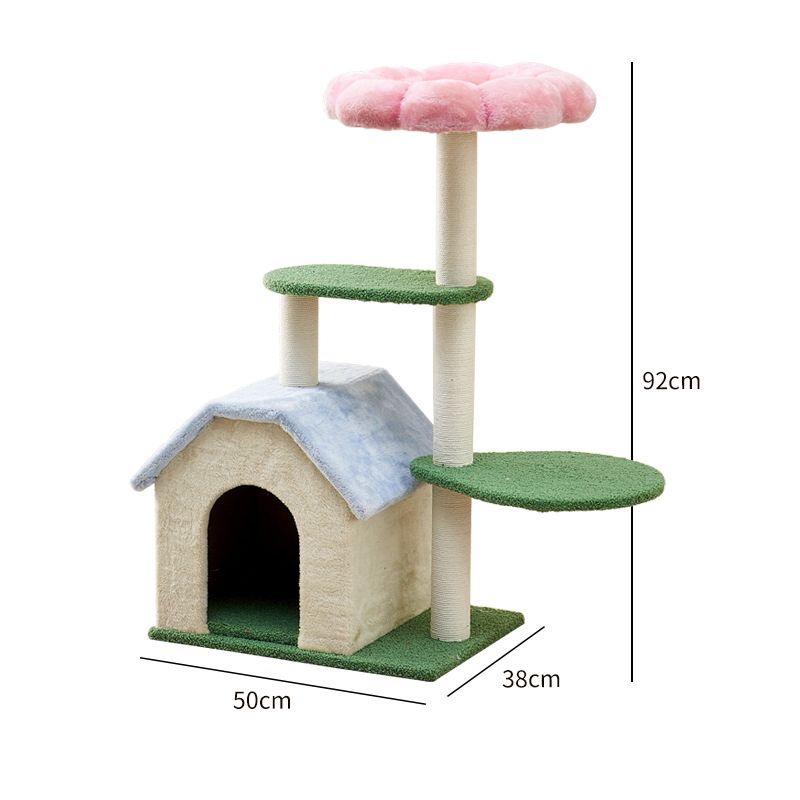 Katzenbaum, Kleine Katzenbäume in Frischen Farben, 4-stöckiger Kletterbaum mit Wohnhöhle, Aktive Katzen, 92cm hoch