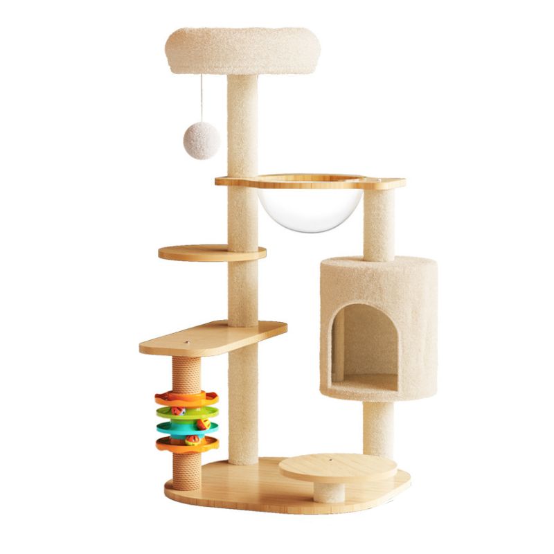 Katze Baum aus Holz, Kletterbaum Katze mit Track Katen Ball, für kleine und mittelgroße Katzen, Drei Stile