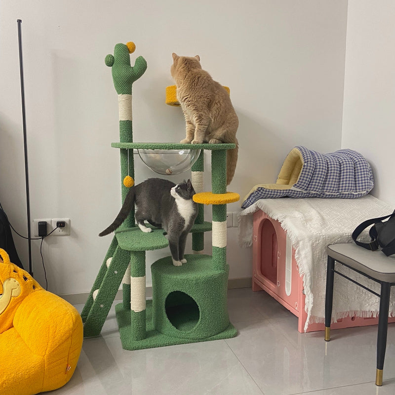 Katzenbaum Groß, Kaktus Katzenbaum, Alles-in-einem Katzenmöbel mit Spielzeug, Mehrstöckiger Katzenturm für Große Katzen