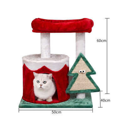 Pawsometime Weihnachtsbaum für Katzen, Süßes Design Kratzbaum im Weihnachtsstil, Wärmend mit Plüschmaterial