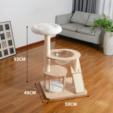 Katzenbaum Holz, Stabiler Kratzbaum aus Massivholz, Sisal-kratzbrett, Drei Ebenen Katzenbett, Ideal für Mehrkatzenhaushalte