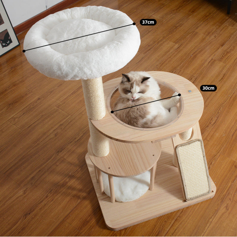 Katzenbaum Holz, Stabiler Kratzbaum aus Massivholz, Sisal-kratzbrett, Drei Ebenen Katzenbett, Ideal für Mehrkatzenhaushalte