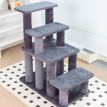 Katzenbaum für große Katzen, grau Plüschstoff Katzenkratzbaum mit Treppenstufen, Stabil & gemütlich, 63x38x73 cm
