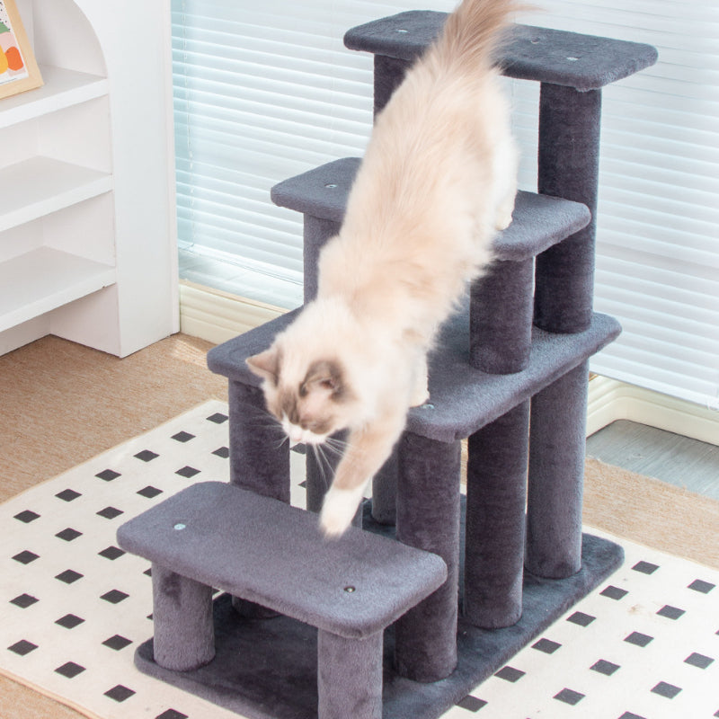 Katzenbaum für große Katzen, grau Plüschstoff Katzenkratzbaum mit Treppenstufen, Stabil & gemütlich, 63x38x73 cm