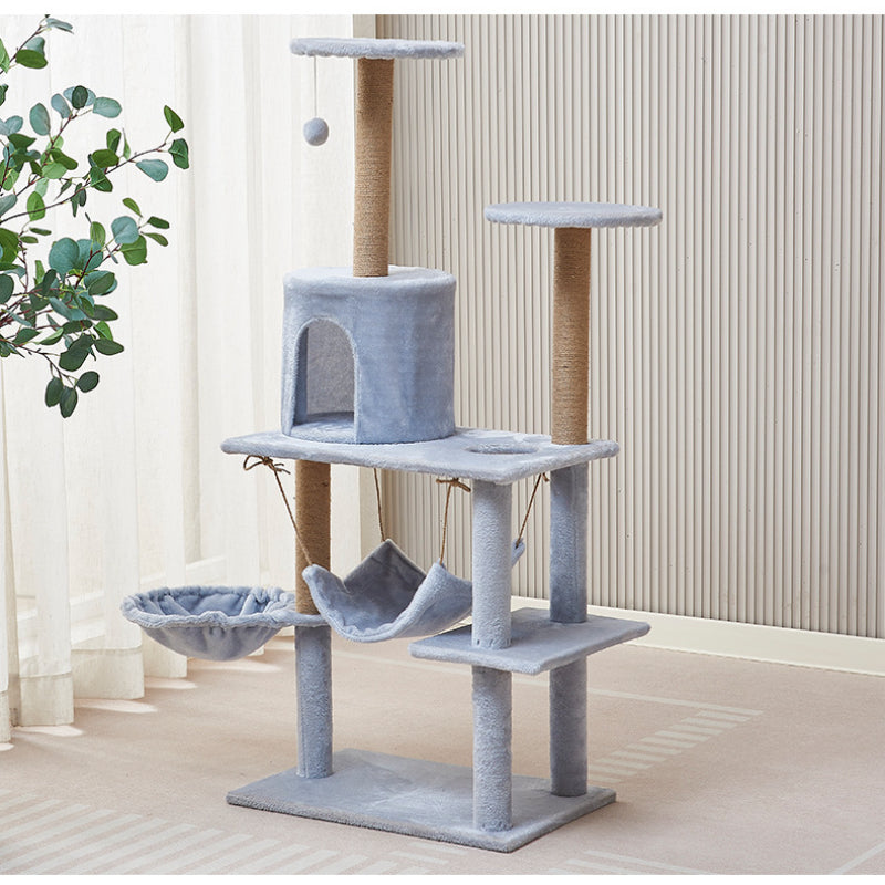 Katzenbaum groß, Hellblau Luxuriöser Mehrstöckiger Katzenkratzer, Sisal kratzbaum & Flauschigem Katzenbett, für mehrere Katzen