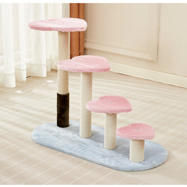 Katzenbaum, Rosa Plüsch Herz, Vierstöckige Katzenleiter Katzenkratzbaum mit Stabilem Sockel & Langlebigen Sisal Kratzsäulen
