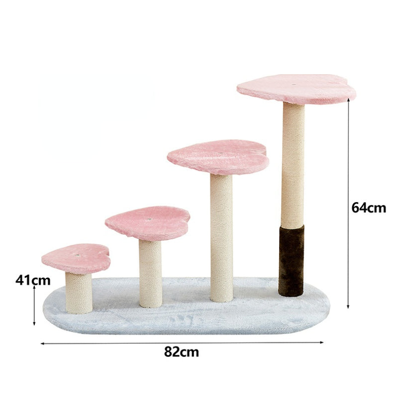 Katzenbaum, Rosa Plüsch Herz, Vierstöckige Katzenleiter Katzenkratzbaum mit Stabilem Sockel & Langlebigen Sisal Kratzsäulen