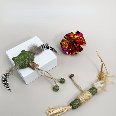 Katzenminze spielzeug, Komprimierte Katzenspielstab,Mit Federn,Haustier Beißstab Set