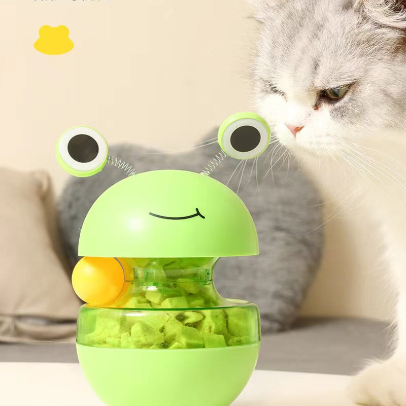Katzenspielzeug Futter auslaufender Ball Froschform Becher Slow Food, 360° rollendes lustiges Puzzlespiel