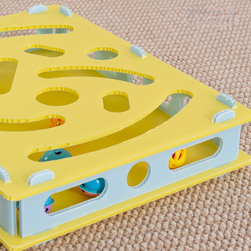 Intelligenzspielzeug Katze, Labyrinth-box Katzenspielzeug mit 6 Bimmelbällen und Frühling Katzenangel für Unterhaltung