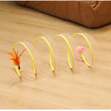 Katzenspielzeug Tunnel feder mit Federn, Sisalbällen und Mäusen, geeignet zur Entspannung und Förderung natürlicher Instinkte