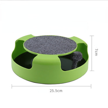 Katzenspielzeug Mausefalle 360° drehbar mit beweglicher Maus und Kratzbrett, rutschfeste Unterseite, idealer Spielspaß für Katzen