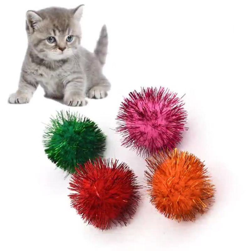 Katzen Spielzeug, Bunte Plüschbälle für Spaß und Beschäftigung, 4-teiliges Set, Rosa, Grün, Orange und Rot, Durchmesser ca. 4 cm