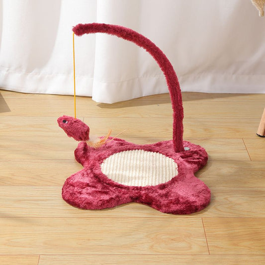 Spielzeug Katze, Rot, Katzenangel mit hängender Maus, Blumenförmiger Sockel, Kratzbereich aus SIsal für Spielvergnügen