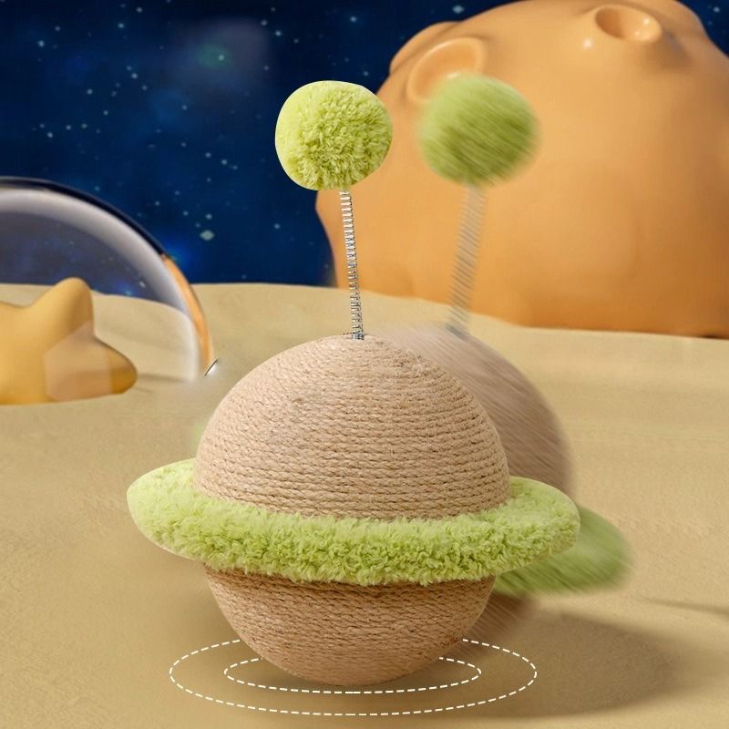Katzen Spielzeug, UFO-Design, interaktives Kratzspielzeug aus Sisal, inklusive Plüschball in vier Farben erhältlich