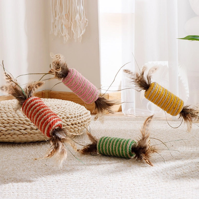 Katze Spielzeug, Candy Form, Interaktives und Geräuschmachendes, Hergestellt aus Sisal und Federn