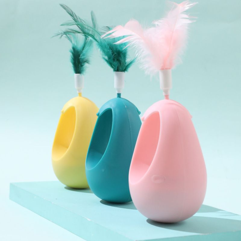 Katzen Spielzeug, Wackelspielzeug mit Federn und Katzenminze-Kugel, Spaß und Entspannung für Katzen in Gelb, Blau und Rosa