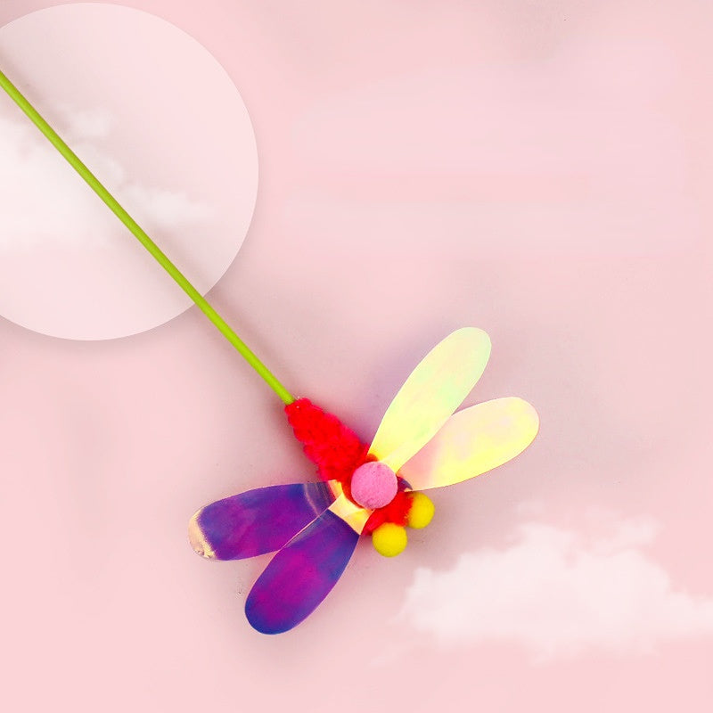 Katzen Spielzeug, Katzenangel mit Bunte Pailletten-Feder Insekten-Serie, Schmetterling, Libelle & Karotte für Katzen Fröhlich