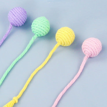 Katzen Spielzeug, Katzenball, 3 cm Baumwollseilball Hängendes Spielzeug, Eingebauter Klangstein, 4 Farben Set